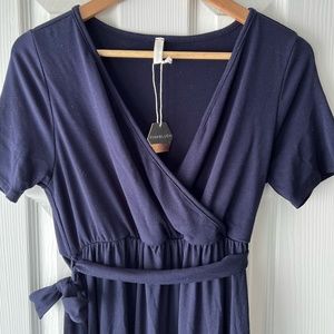 PinkBlush Navy Blue Solid Maternity Dress